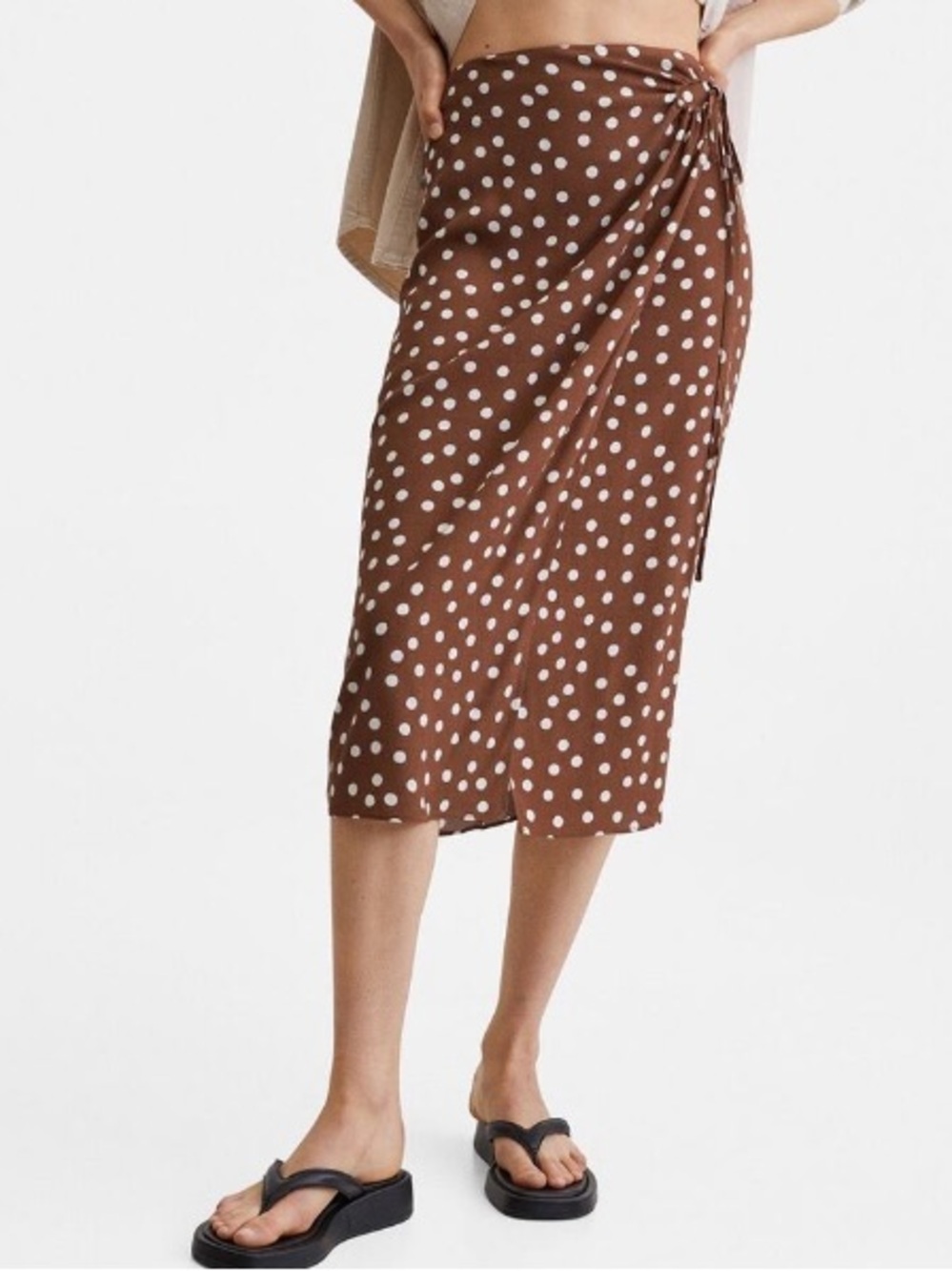 NWOT MNG Mango polka dot wrap midi skirt viscose sz XS